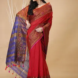 SLAGHA Ethnic Motifs Zari Silk Cotton Taant Saree-picture-14