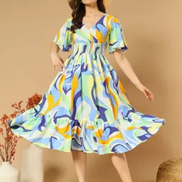 ZWERLON Floral Print Flared Sleeve Applique Formal A-Line Midi Dress-picture-29