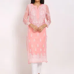 PARAMOUNT CHIKAN Women Ethnic Motifs Embroidered Chikankari Straight Kurta-image-56
