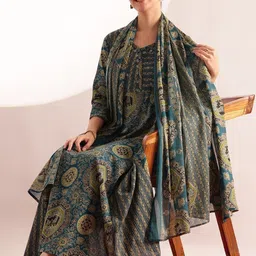 Vbuyz Women Ethnic Motifs Printed Panelled Pure Cotton Kurta with Palazzos & With Dupatta-picture-35