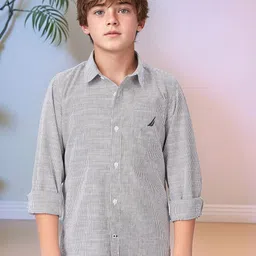 Nautica Boys Premium Fit Vertical Striped Spread Collar Cotton Casual Shirt-picture-16