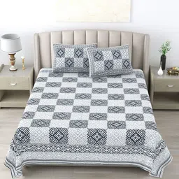 Wayne Martin Navy Blue Geometric 300 TC Pure Cotton King Bedsheet With 2 Pillow Covers-image-64