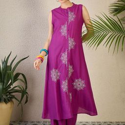Indo Era Purple Embroidered A-Line Kurta & Trousers Co-Ord Set-picture-24