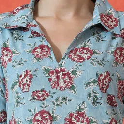 Sangria Floral Printed Straight Pure Cotton Kurta With Trousers & Dupatta image 3