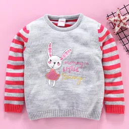 Babyhug Full Sleeves Sweater Bunny Patch - Pink Grey-picture-34