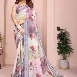 AWRIYA Floral Zari Linen Blend Saree-picture-24