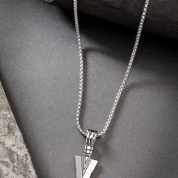 The Roadster Lifestyle Co. Men Stainless Steel Silver-Plated Arrow Pendant With Chain-picture-25