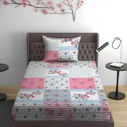 WEAVE AND DECOR White Floral Microfiber 300 TC Fitted Single Bedsheet Set-1.93mx91.44cm-image-3