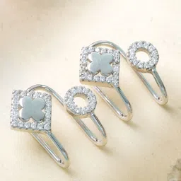 DEESSA 925 Sterling Silver Rhodium Plated Stone Studded Contemporary Ear Cuffs-picture-45