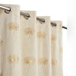 LARANDO Cream & Gold-Toned 2 Pieces Floral Printed Room Darkening Velvet Window Curtains-picture-28