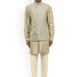 SDS By Kushal Shah Floral Woven Design Mandarin Collar Silk Straight Kurta With Trousers-image-95