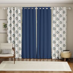 URBAN SPACE Blue & White Set of 4 Ethnic Motifs Long Door Curtain-picture-38
