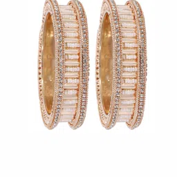 ZULKA Set of 2 Rose Gold Plated Traditional American Diamond Stone Metal Kada Bangles image 2