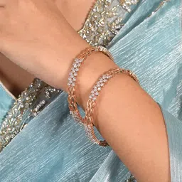 RATNAVALI JEWELS Set Of 2 Rose Gold-Plated American Diamond-Studded Bangles image 5