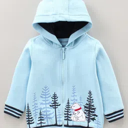 Babyoye Full Sleeves Cotton Blend Hooded Sweatshirt Winter Print - Blue image 2