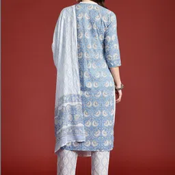 Indo Era Women Ethnic Motifs Printed Regular Thread Work Pure Cotton Kurta with Trousers & With Dupatta image 2