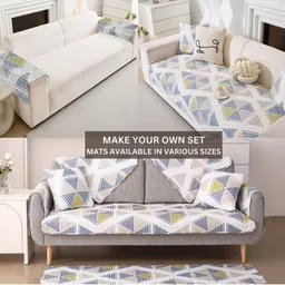 HOMETHREADS Beige & Grey Printed Sofa Cover image 5