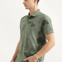 United Colors of Benetton Men Floral Printed Polo Collar Cotton T-shirt image 2
