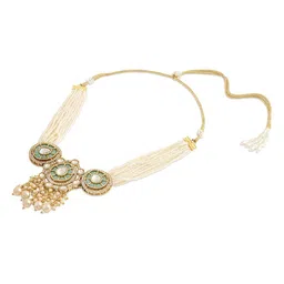 Zaveri Pearls Gold-Plated Dazzling Diamond Studded & Multistrand Beaded Jewellery Set image 5