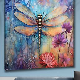Livin'luxe Blue & Yellow Dragonfly Flying Printed Canvas Wall Art-picture-37