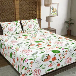 BLOCKS OF INDIA Orange & White Ethnic Motifs 210 TC King Bedsheet with 2 Pillow Covers image 2