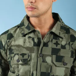 Beyoung Men Camouflage Woollen Crop Denim Jacket image 2