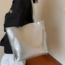CORSICA Silver Solid Polyester Oversized Swagger Shoulder Bag image 4
