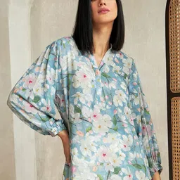 M&H Easy Floral Printed Mandarin Collar Top-image-37