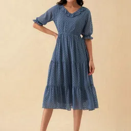 all about you Puff Sleeve Ruffled Crepe A-Line Midi Dress image 2