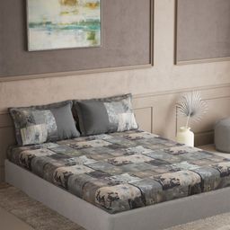 DDecor Grey & Beige Printed 144 TC Cotton Double King Bedsheet Set 2.54 m x 2.74 m-picture-25