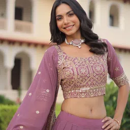 Livewear Embellished Sequinned Semi-Stitched Lehenga & Blouse With Dupatta image 3