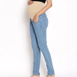 Kriti Full Length Maternity Jeans With Tummy Hug - Light Blue image 3