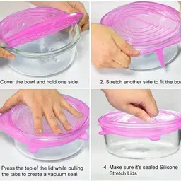 froxell store Silicone Reusable Cover Lids Seal for Bowls Dishes Utensils Glass Flexible K2 2.56 inch, 3.74 inch, 4.53 inch, 5.71 inch, 6.5 inch, 8.07 inch Lid Set, Pack of 6 image 4