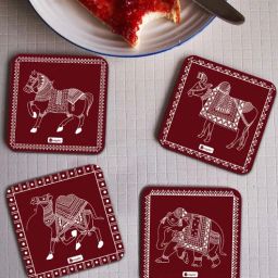 indigifts Folk Fusion Red & White MDF (Set of 4) Table Coaster-picture-4