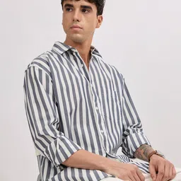 Espanshe Vertical Striped Long Sleeves Pure Cotton Oversized Shirt-picture-13