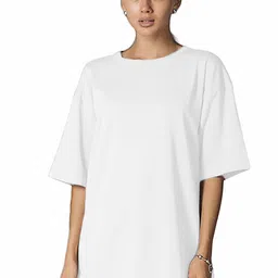 NOTWILD Women Solid Round Neck Cotton Oversized T-shirt-picture-27