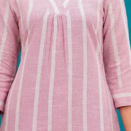 NAVYAAZRI Striped V-Neck Pure Cotton Straight Kurta With Trousers image 5