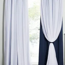 BFAM Navy Blue & White Set of 2 Black Out Window Curtain image 4