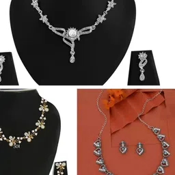 Women Click Set Of 3 Rhodium Plated Stone-Studded Jewellery Set image 1
