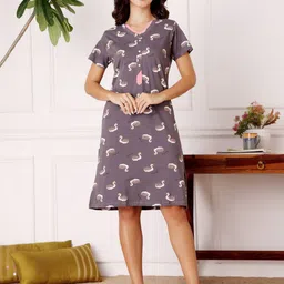 Bodycare Women Pure Cotton Printed Knee Length Nightdress-image-13