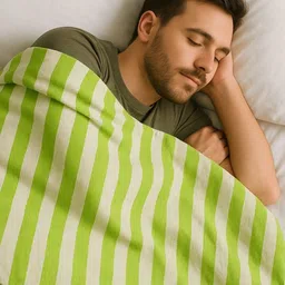 VANISHREE WORLD Green & White Striped AC Room 210 GSM Single Bed Quilt-image-2