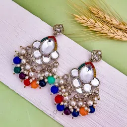 Zeviel Contemporary Gold-Plated Artificial Stones and Beads Teardrop Shaped Drop Earrings image 2