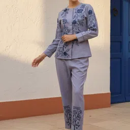 ZUMMER Embroidered Pure Cotton Round Neck Shirt With Trousers Co-Ords-picture-22