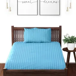 Enchant Home Blue Striped 250 TC Single Bedsheet with 1 Pillow Covers-picture-14