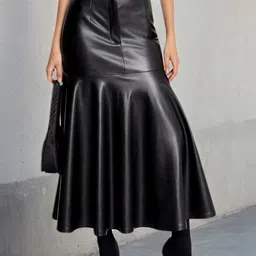 LULU & SKY Women Solid High Rise Flared Maxi Skirts image 2