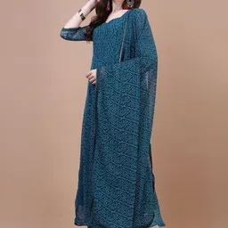 PMD Fashion Women Bandhani Printed Regular Gotta Patti Silk Georgette Kurta With Dupatta image 3