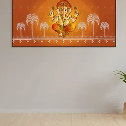 nestroots Brown & Yellow Lord Ganesha Printed Religious Canvas Painting Wall Art-image-64