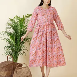 Pakiza Enterprises Women Floral Printed Maternity Fit & Flare Midi Dress-picture-25