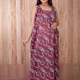 CLYMAA Women Maroon Maxi Nightdress-image-21