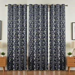 GEET CREATIONS Navy Blue & Cream-Coloured Set of 3 Floral Room Darkening Window Curtain-picture-35